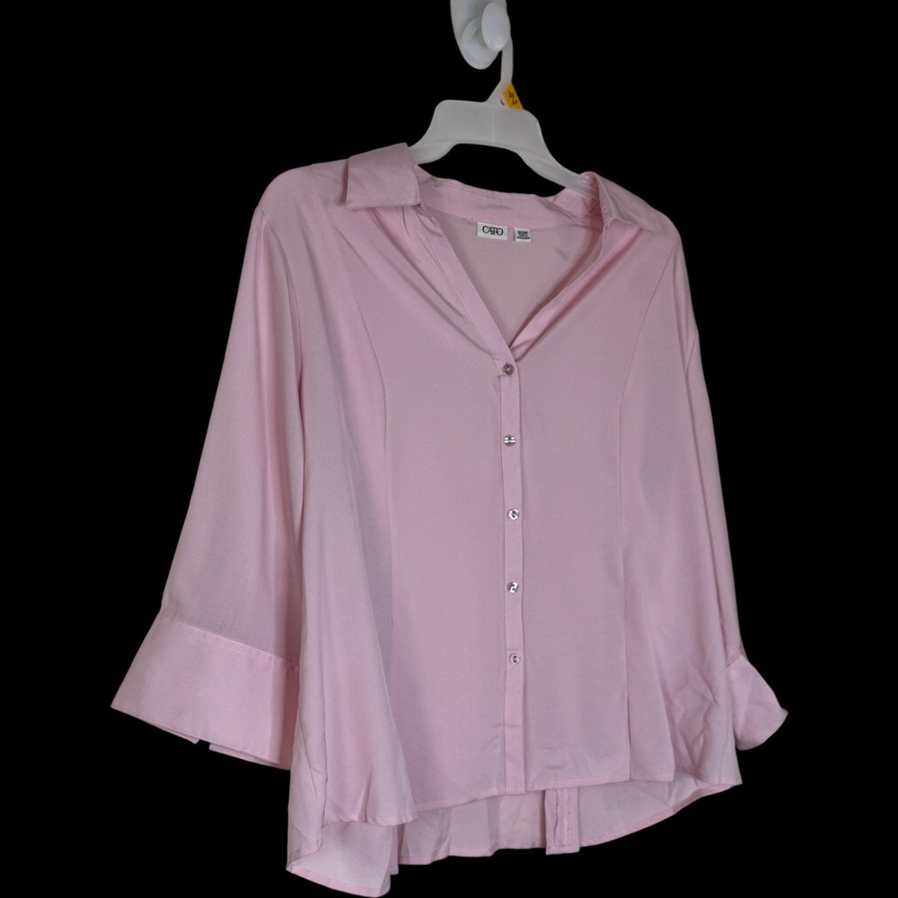 Cato Pink Button Down Collared Shirt 3/4 Sleeve Women's Plus Size 22W‎ 24W - Picture 3 of 12